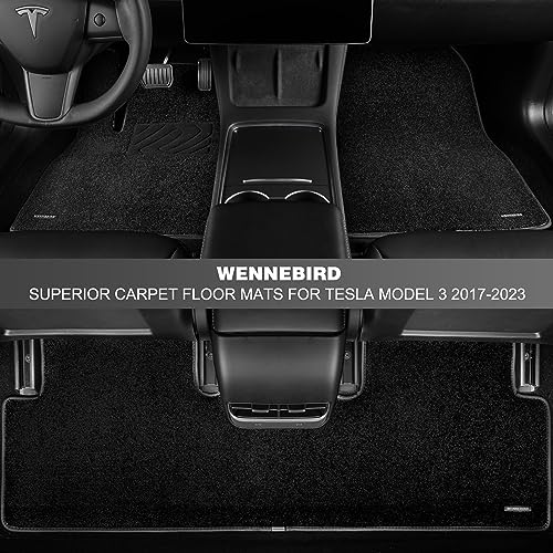 WENNEBIRD Superior Carpet Floor Mats for 2017-2023 Tesla Model 3, Premium All Weather Anti-Slip Waterproof Floor Liners, 0.6 Inch Thickness Rugs, Car Interior Accessories - 3pc