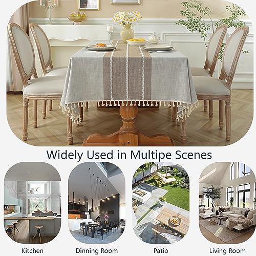 Alsoo Waterproof Square Tablecloth Rustic Table Cloth Cotton Linen Wrinkle Free Tablecloths for Kitchen Dining, Party, Holiday, Christmas, Grey Lines, 4 Seats/55x55 Inches