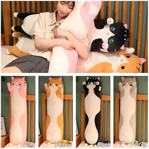 Long Cat Plush Pillow Soft Cat Hugging Pillow Stuffed Animal Pillow Cute Kitty Sleeping Throw Pillow Gift for Kids(50cm/19.68inch,Black