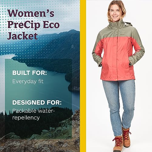 MARMOT Women's PreCip ECO Jacket | Lightweight, Waterproof Jacket for Women, Ideal for Hiking, Jogging, and Camping, 100% Recycled, Grapefruit/Vetiver, XX-Large