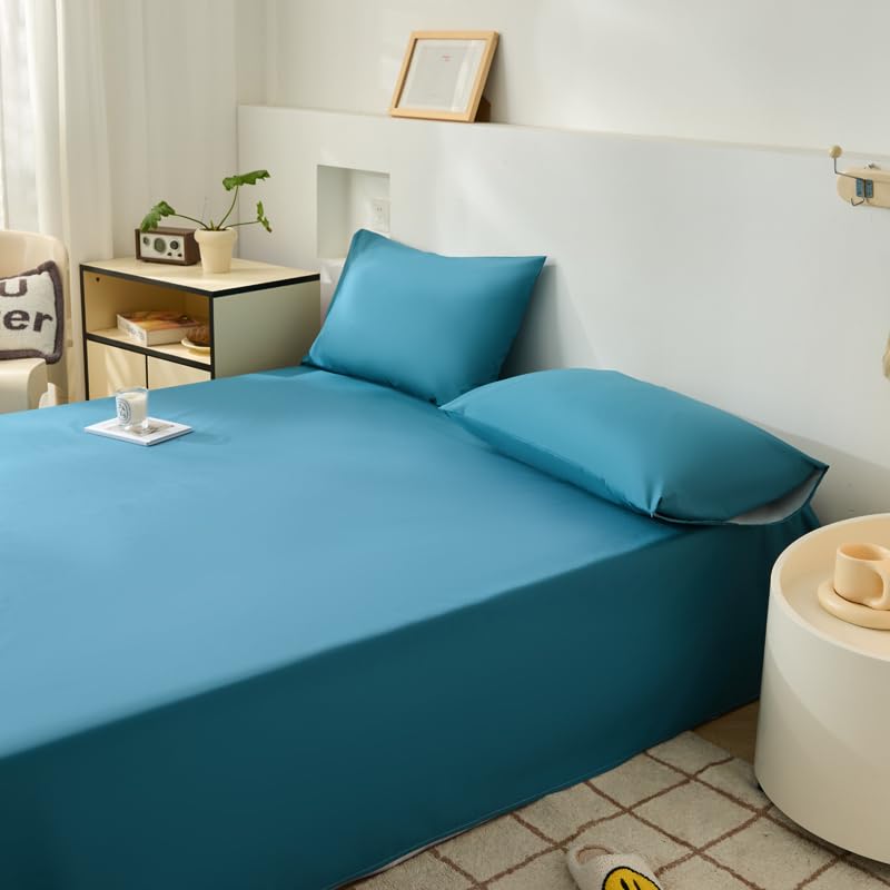 Waterproof Bed Sheet Flat Sheets Lightweight, Mattress Protector Sheet for Bed Couch (Blue, Queen)