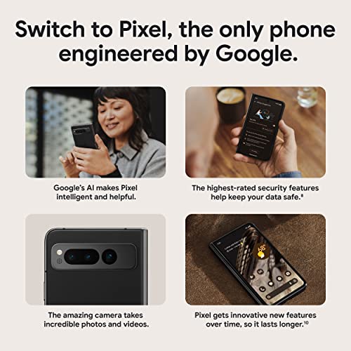 Google Pixel Fold - Unlocked Android 5G Smartphone with Telephoto Lens and Ultrawide Lens - Foldable Display - 24-Hour Battery - Obsidian - 256 GB