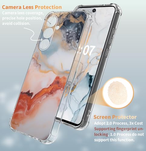 CLATUK for Samsung Galaxy S24 Case with Screen Protector, [Marble Slim]+[Anti-Drop Shockproof Protective] Soft TPU Women Stylish Phone Covers 6.4 Inch (Agate Gold)