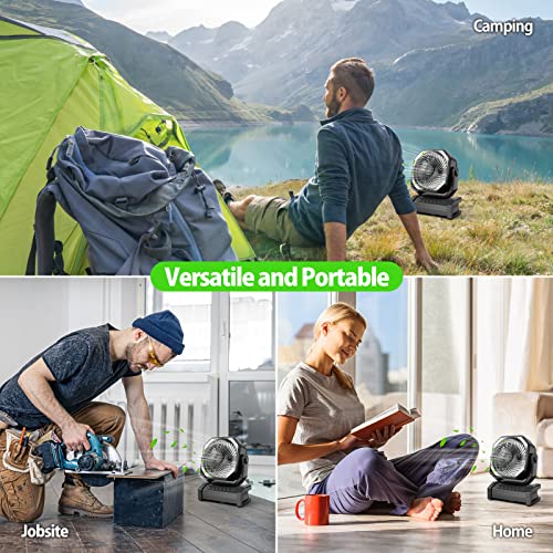 AddAcc 20000mAh Rechargeable Camping Fan - Battery Operated Fan with Light & Remote, Auto Oscillating, 4 Timer, 60 Hrs Work Cordless Tent Fan for Travel Outdoor RV Garage Power Outage Emergency