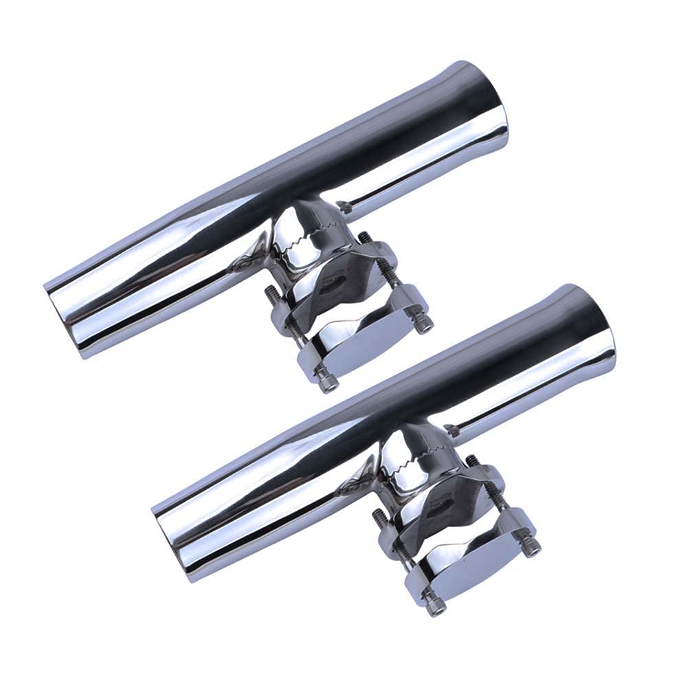 Marinebaby (2X) 316 Stainless Tournament Style Boat Fishing Holder Clamp on Fishing Rod Holder for Boat 1-1/4" to 2" Rail Gimbal Pin at Bottom