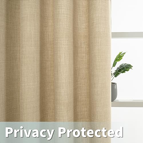 LAMIT 72 inch Linen Curtains for Living Room, Grommet Linen Textured Privacy Drapes Light Filtering Window Treatments Burlap Curtains for Bedroom, Set of 2 Panels (52 x 72 Inch, Beige)