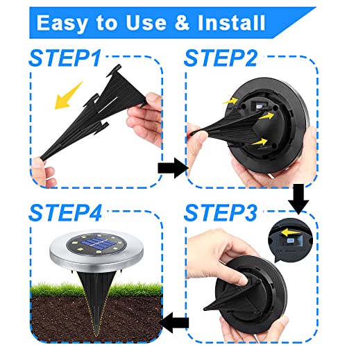 Rayolon Solar Ground Lights, Waterproof Solar Lights, Upgraded Outdoor Garden Waterproof Bright in-Ground Lights, Landscape Lights for Pathway,Yard,Deck,Lawn,Patio,Walkway (4 Pack White Light)