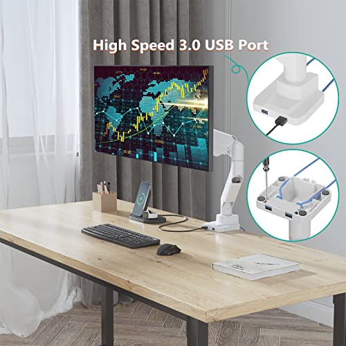 WALI Single Monitor Arm Desk Mount, Single Monitor Mount Desk Up to 35 Inch and 33lbs,Heavy Duty White Monitor Arm Fully Adjustable Gas Spring Monitor Stand (GSMU001-W), White