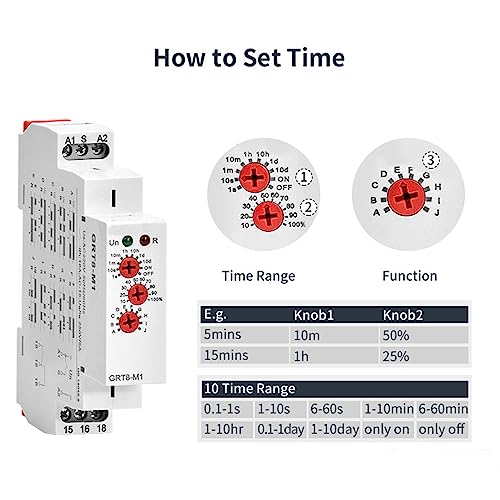 GAEYAELE 16A Multifunction Time Relay with 10 Function Choices AC/DC12V-240V Relay(GRT8-M1,AC/DC12V-240V)