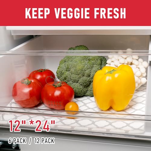 Cooyes Non Slip Refrigerator Liners, 2 in 1 Absorbent Fridge Liners and Fresh Mats Machine Washable, Refrigerator Shelf Liner for Glass Shelves Kitchen Cabinet Drawer Liners, 6 Pack, 12" × 24 "