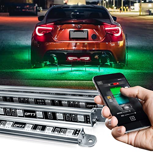 OPT7 Aura Pro Aluminum Underglow for Car Truck RV, Bluetooth APP Exterior Underbody Lighting Kit, Multi-Color Mode, Waterproof, Soundsync, Door Assist, iOS/Android Enable, Universal Fit, 4 PCS LED Bar