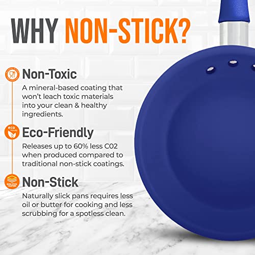 NutriChef 10" Medium Fry Pan - Medium Skillet Nonstick Frying Pan with Silicone Handle, Ceramic Coating, Blue Silicone Handle, Stain-Resistant And Easy To Clean, Professional Home Cookware