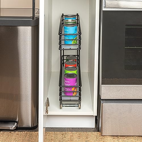 Household Essentials Glidez Multipurpose Paint-Finished Steel Pull-Out/Slide-Out Storage Organizer with Plastic Liner for Under Cabinet Use - 2-Tier Design - Fits Standard Size Cabinet or Shelf, White