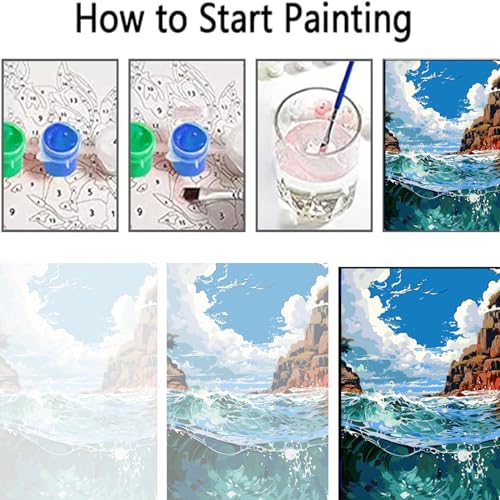 JAKI Landscape Paint by Number for Adults-Ocean Paint by Numbers for Adults Kids or Beginner,Paint by Number Perfect for Gift Home Wall Decor(16x20inch)