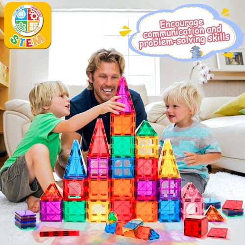 Lotmey Magnetic Tiles for Kids, Magnetic Blocks Building Toys, 3D Magnet Tiles Building Blocks, Preschool Magnetic Toys Stacking Blocks STEM Toys for Toddlers Kids 3 4 5 6 7 8-12
