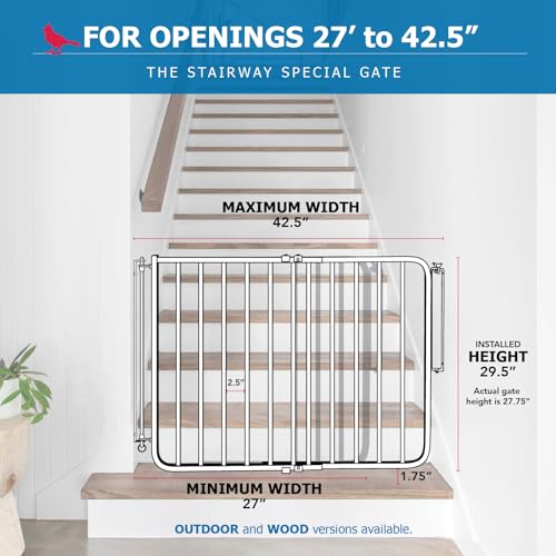 Cardinal Gates SS30 Stairway Special Baby Gate for Stairs - Adjustable Indoor Dog Gate - Aluminum Safety Gate for Kids & Pets - Can be Installed at Angles - 27 to 42.5 Inches Wide - White