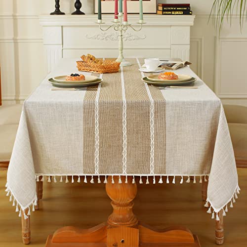 Laolitou Waterproof Tablecloths Rustic Tablecloth Cotton Linen Grey Table Cloths for Kitchen Dining,Party,Holiday,Christmas,Buffet,55"x55", 4 Seats