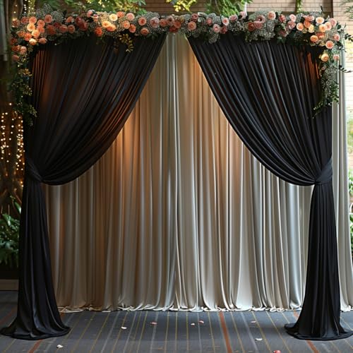 10x10ft Wrinkle Free Black Backdrop Curtain for Parties Soft Fabric Drapes Wedding Black Curtain Backdrop for Birthday Party Decorations Background for Photography 5x10ft, 2 Panels