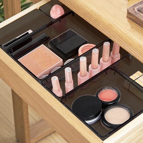 StorMiracle 10 PCS Drawer Organizer Set, 4 Varied Size Bathroom and kitchen Drawer cabinet organizer Trays, Clear Storage Bins for Makeup, Jewelry, Utensils and Gadgets, Black