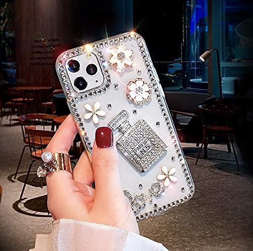 Flowers iPhone 13 Pro Max Case Diamond Case for Woman,3D Glitter Sparkle Bling Case Luxury Shiny Crystal Rhinestone Diamond Bumper Clear Protective Case Cover for iPhone 13 Pro Max Case 6.1''