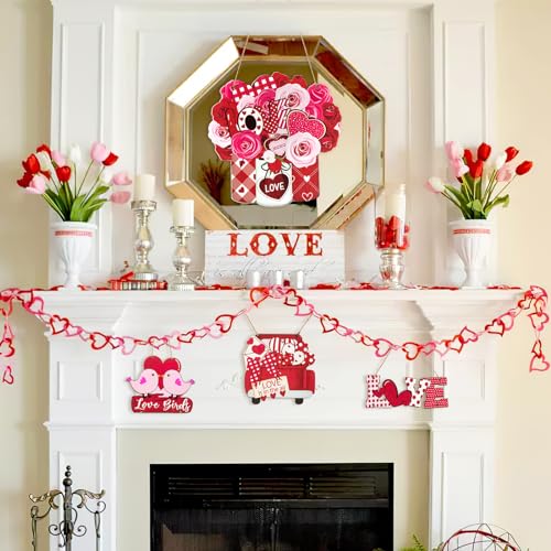 2 Pcs Valentines Day Decoration Heart Wood Door Wall Signs with Ropes DIY, Wood Wreath Front Door Sign Hanging Crafts for Farmhouse Party Supply