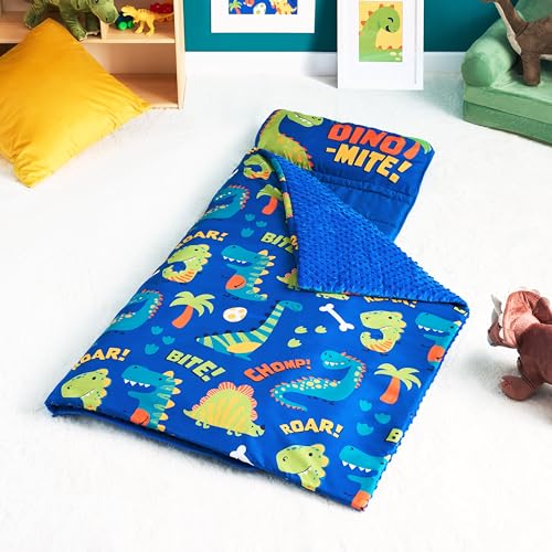 JOIEDOMI Toddler Nap Mat with Pillow & Blanket - 55''*30'' for Kids Ages 3-7 Years - Roll Up Nap Mat for Preschool - Soft Kids Sleeping Mat Dinosaur - for Boys Girls Kindergarten Daycare Sleepover