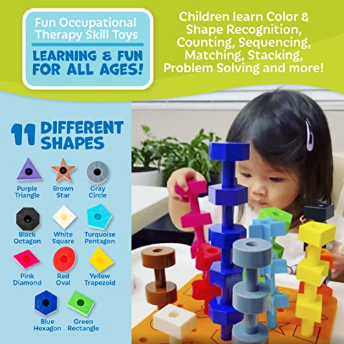 Skoolzy Toddler Peg Board 38 pcs with ebook - Pegboard for Toddlers - Stacking Peg Board - Color Matching & Shape Recognition Toy for Toddlers 3+