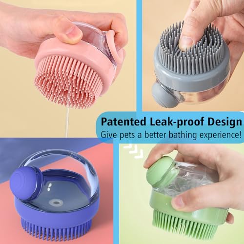 Kwispel Dog Bath Scrubber Brush, 2 PCS Pet Dog Grooming Massage Shampoo Bath Brush with Soap and Shampoo Dispenser Soft Silicone Bristle for Long Short Haired Dogs Cats Shower