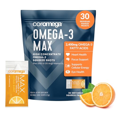Coromega MAX High Concentrate Omega 3 Fish Oil, 2400mg Omega-3s with 3