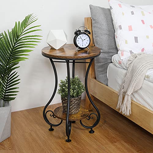 X-cosrack Round End Table, Industrial Retro Round Side Table for Small Spaces, Coffee Table for Living Room Balcony Bedroom Office,Stable Wood and Metal Frame,17.72" L x 17.72" W x 24.22" H