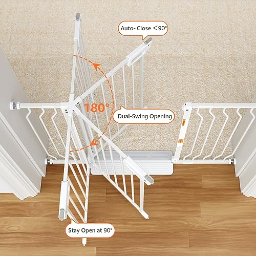 Mom's Choice-GROWNSY Baby Gate for Stairs, 29.5"-48.4" Pressure Mounted Baby Gate for Top of Stair&Doorway with Y-Spindle Rods, Anti-Trip Pedal, Wide Stairs Dog Gate Easy Install w/Red Reminder,Black