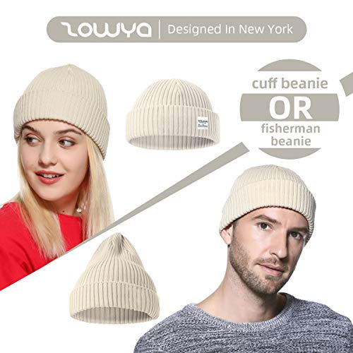 zowya Mens Winter Knit Beanie Hat, Rib Watch Cap Skull Cap Winter Ski Hat for Daily, 1 Hat 2 Style (Beige)