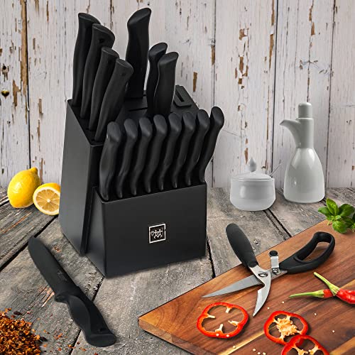 Knife Sets for Kitchen with Block, HUNTER.DUAL 19 Pcs Kitchen Knife Set with Block Self Sharpening, Dishwasher Safe, Anti-slip Handle, Black