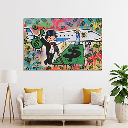 FEF Monopolysairplanefunny Cartoonand Money Poster Decorative Painting Canvas Wall Art Room Posters Office Decorations 08x12inch(20x30cm)
