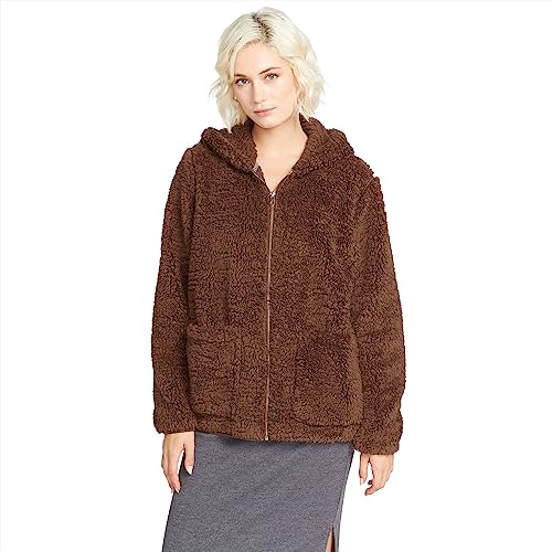 Volcom Women's Lived in Lounge Phuz Up Sherpa Zip Fleece Jacket, Chocolate