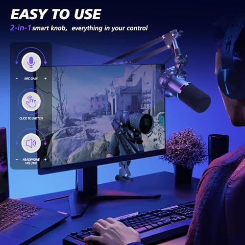 MAONO XLR/USB Dynamic Microphone Kit, RGB Podcast Mic with Software, Mute, Gain Knob, Volume Control, Boom Arm for Streaming, Gaming, Voice-Over, Recording-PD200XS Black