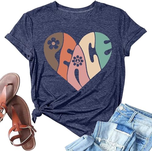 Peace Love Shirt Women 70s Hippe Shirts Soul Inspirational Hippy Tops Vintage Graphic Tees Short Sleeve - Sleeveless Grey