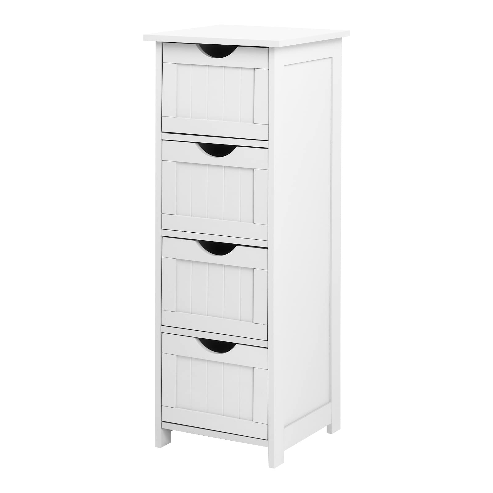 VINGLI White Bathroom Storage Cabinet with 4 Drawers Wooden Freestanding Slim Bathroom Floor Cabinet Small Side Organizer Storage Unit for Restroom Livng Room Kitchen Office Hallway Entryway