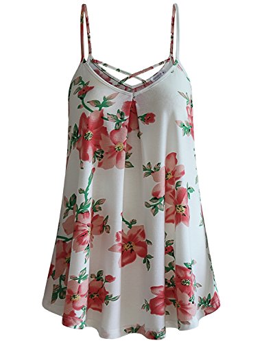 MOQIVGI Floral Tops for Women Summer Criss Cross Camisole Tank Top Soft Breathable Cool Babydoll Going Out Strappy V Neck Blouse White Medium