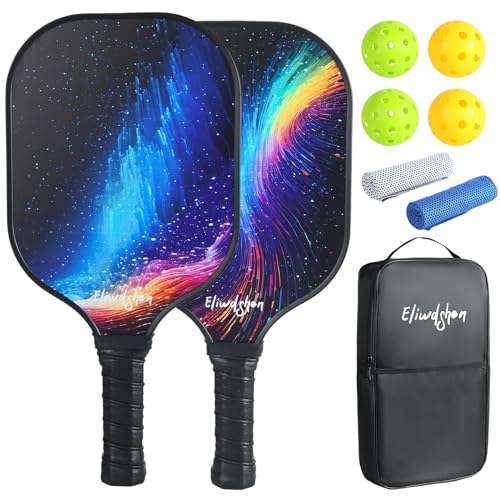 Eliwdshen Fiberglass Pickleball Paddles Lightweight Pickleball Set of 2, 4 Pickleball, Portable Carry Bag for Beginners