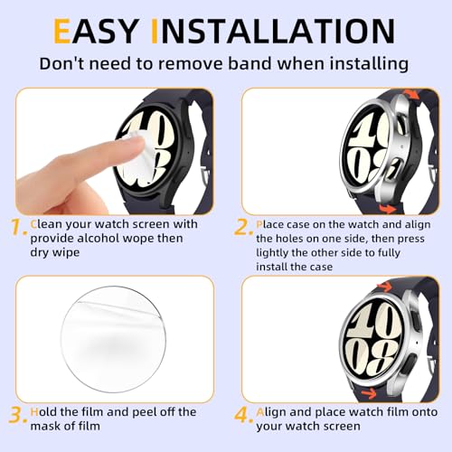 Nxtudy Screen Protector Compatible with Galaxy Watch 7 FE 40mm, 【5+5 Pack】 HD Tempered Glass Protective Film and Hard PC Bumper Case for Samsung Watch 4 & 5, Face Cover for Samsung Watch 7 FE 40mm