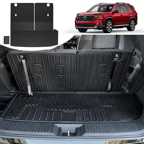 HOUCLEMIC Cargo Mat for Honda Pilot Accessories 2025 2024 2023, Trunk Mat with Backrest Mat and Left Storage Mat Cargo Liner for Trailsport TS EXL Touring Elite