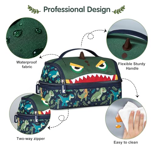 NOHOO Kids Lunch Bag, Insulated lunch bag Cooler Reusable Bilayer Lunch box tote for Women, Girls, Men, Boys, Schools, Offices, Work, Travel, Picnic,Party(Dinosaurs)