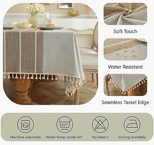 Alsoo Waterproof Square Tablecloth Rustic Table Cloth Cotton Linen Wrinkle Free Tablecloths for Kitchen Dining, Party, Holiday, Christmas, Grey Lines, 4 Seats/55x55 Inches