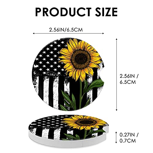 Car Coasters 2 Pack, Small 2.56" Stone Car Cupholder Absorbent Coaster Set for Women Men Drink Cup Holder Coasters (Sunflower&Roses)