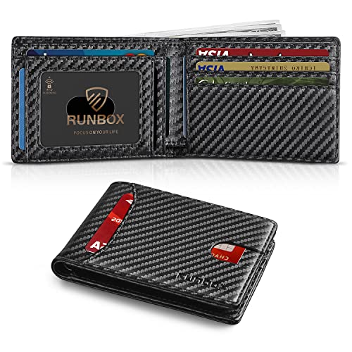 RUNBOX Wallet for Men Slim 11 Credit Card Holder Slots Leather RFID Blocking Small Thin Men's Wallet Bifold Minimalist Front Pocket Large Capacity Gift Box Coffee