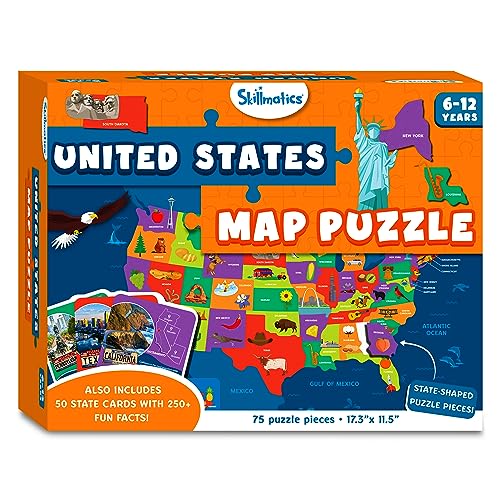 Skillmatics United States Map Puzzle - 75 Piece Jigsaw Puzzle, Educational Toy, Geography for Kids, 250+ Facts About The States of America, Gifts for Boys & Girls Ages 6 to 12