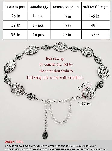 TOPACC Turquoise Concho Chain Belts for Women Western Cute Boho Teal Metal Cowgirl Country Concert Belt for Dresses Jeans