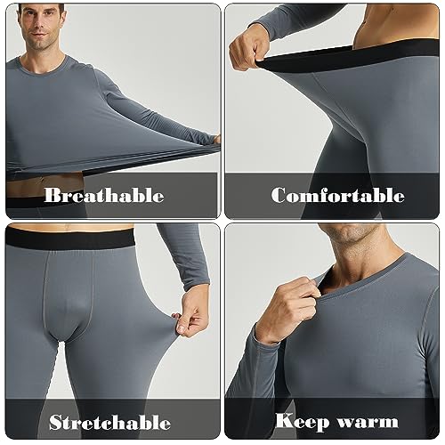 LANBAOSI Mens Thermal Underwear Set Long Johns Set with Fleece Lined Warm Base Layer Top Bottom Compression Suits Cold Gear Black