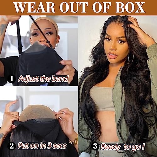 Wear and Go Glueless Wigs Human Hair Pre Cut 6X4 Body Wave Lace Front Wigs Human Hair Pre Plucked 180% Density HD Lace Glueless Wigs for Beginners